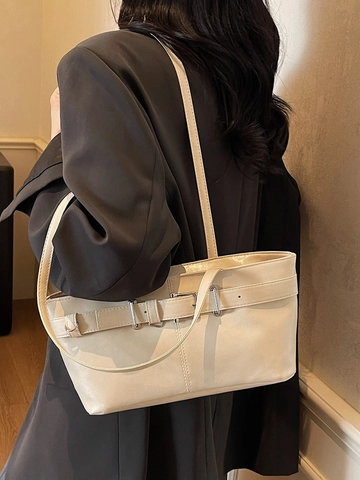 Borsa a Spalla in Pelle PU Vintage per Donna Borsa Sottobraccio Retrò Con Fibbia della Cintura Borsa Tote a Grande Capacità Handbag alla Moda