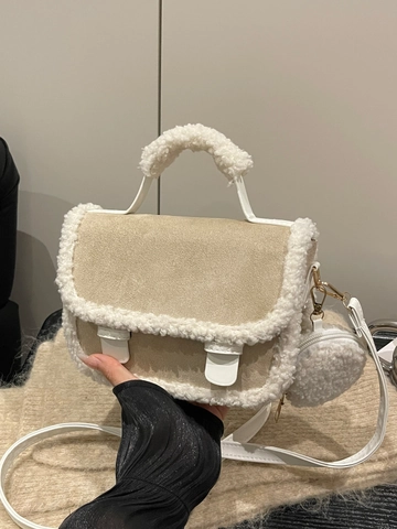 Damen Plüsch PU Quadratische Tasche Vintage Kette Umhängetasche Mit Rundem Münzfach Kunstpelz Besatz Crossbody Tasche Herbst Winter