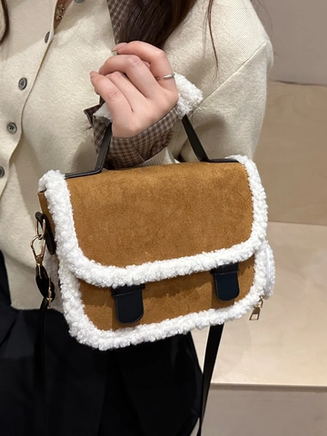 Damen Plüsch PU Quadratische Tasche Vintage Kette Umhängetasche Mit Rundem Münzfach Kunstpelz Besatz Crossbody Tasche Herbst Winter