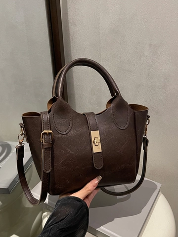 Damen Vintage PU Leder Beuteltasche Große Kapazität Schultertasche Mit Metallschloss Verstellbarer Riemen Lässige Umhängetasche