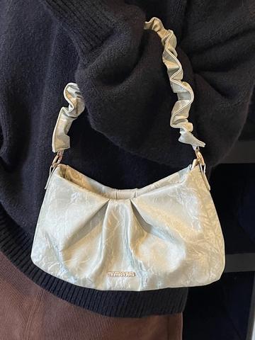 Women Ruched Hobo Bag PU Leather Pleated Shoulder Bag With Ruffle Strap Solid Color Elegant Underarm Bag For Daily Use