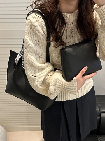 Grande Borsa Tote in Pelle PU da Donna Set Borsa a Tracolla Casual Retro Con Sciarpa di Raso e Custodia Interna per Ufficio