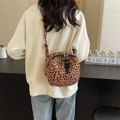 Modieuze Canvas Crossbodytas Met Luipaardprint Voor Dames Kleine Telefoontas Met Dubbele Rits Schoudertas Casual Dagelijkse Portemonnee