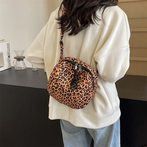 Modieuze Canvas Crossbodytas Met Luipaardprint Voor Dames Kleine Telefoontas Met Dubbele Rits Schoudertas Casual Dagelijkse Portemonnee