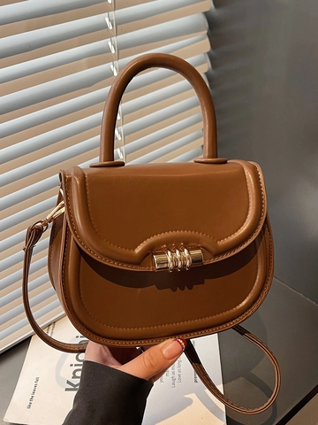 Borsa a Sella in Pelle PU Vintage da Donna Elegante Piccola Borsa a Tracolla Con Manico Superiore Fibbia in Metallo