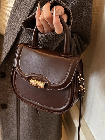 Borsa a Sella in Pelle PU Vintage da Donna Elegante Piccola Borsa a Tracolla Con Manico Superiore Fibbia in Metallo