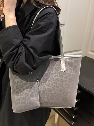 Ensemble de Sac Fourre-tout Imprimé Léopard pour Femmes Sac à Épaule en PU Grande Capacité Avec Petite Pochette Travail