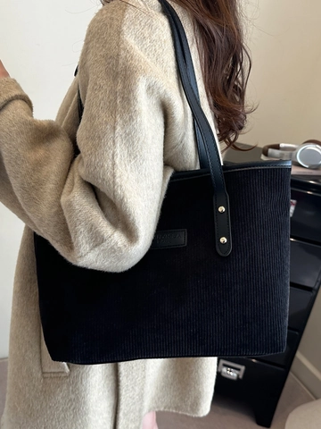 Borsa Tote in Velluto a Coste da Donna Grande Capacità a Tracolla Minimalista Vintage Per Pendolari Quotidiani