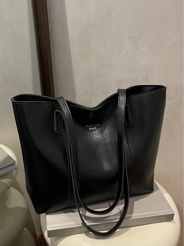 Bolso de Mano de Gran Capacidad de Cuero PU para Mujer Bolso de Hombro Minimalista Retro Color Sólido Bolso de Axila Versátil de Moda