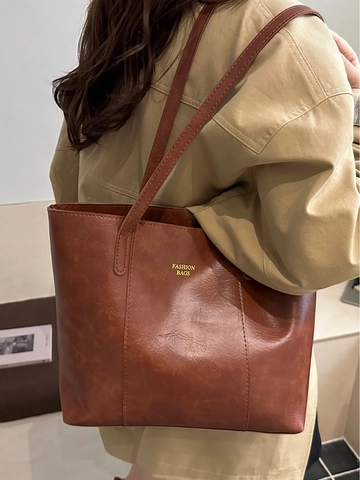 Bolso de Mano de Gran Capacidad de Cuero PU para Mujer Bolso de Hombro Minimalista Retro Color Sólido Bolso de Axila Versátil de Moda