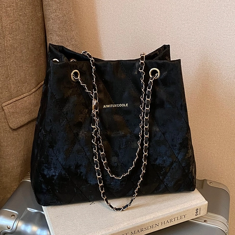 Borsa Tote Trapuntata da Donna Pelle PU Motivo a Rombi Grande Capacità Borsa a Spalla Cinturino a Catena Casual Moda Minimalista