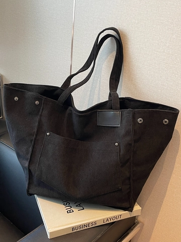 Women Large Tote Bag Corduroy Texture Canvas Shoulder Bag For School Commuting Casual Daily Solid Color Handbag With Rivet