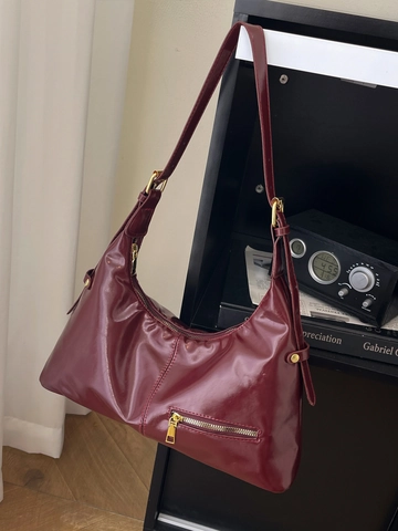 Glossy PU Leather Hobo Bag Women Large Capacity Underarm Shoulder Bag Vintage Solid Color Commuter Fashion Handbag Gift