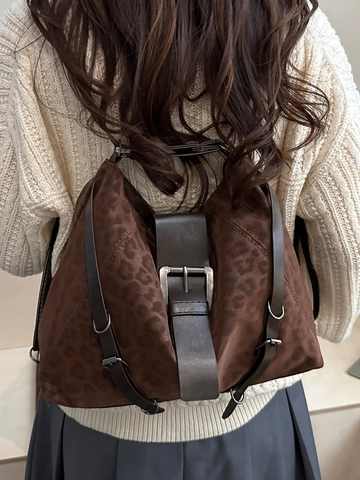 Retro High Capacity Women Synthetic Leather Shoulder Bag Vintage Leopard Print Tote Bag With Metal Buckle Large Commuter Hobo Handbag