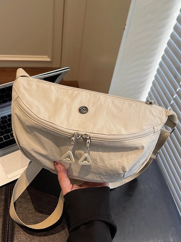 Women's Nylon Half Moon Shoulder Bag Lightweight Casual Crossbody Dumpling Bag Solid Color Adjustable Wide Strap Sporty Bag
