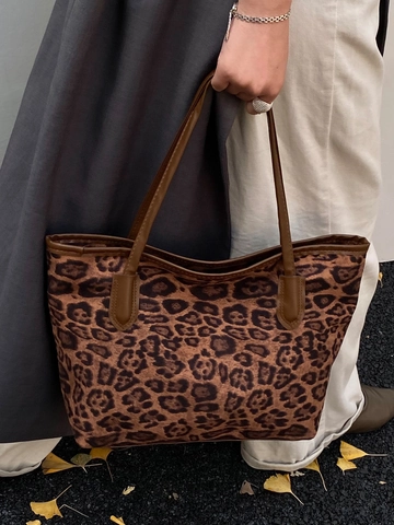 Dames Grote Capaciteit Luipaardprint Tote Bag Retro PU Leer Schoudertas Bedrukte Herfst Winter Veelzijdige Forensen Handtas