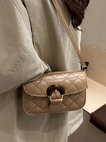Borsa a Tracolla Trapuntata da Donna in Pelle PU Piccola Borsa Quadrata con Fibbia Effetto Legno Borsa alla Moda Vintage
