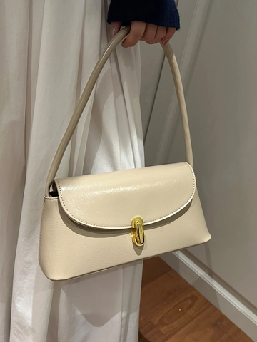Vintage PU Leather Baguette Bag For Women Stylish Underarm Shoulder Bag With Metal Lock Casual Commuting Solid Color Handbag