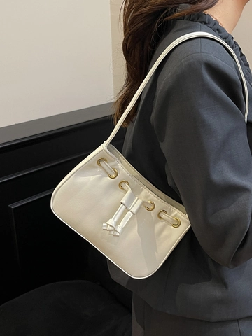 Trendy Women Retro Small Square Underarm Bag Minimalist PU Leather Shoulder Bag With Metal Eyelets Drawstring Fashion Handbag