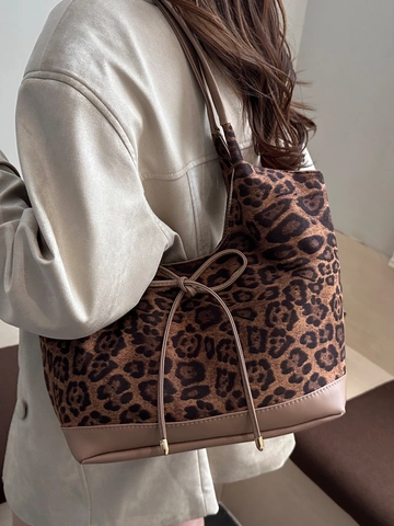 Borsa Tote da Donna con Stampa Leopardata Grande Capacità Borsa a Tracolla Vintage in Pelle PU con Fiocco Casual per Pendolarismo