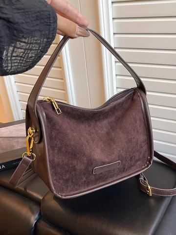 Bolso de Hombro Vintage para Mujer de Cuir PU Mate Textura de Gamuza Color Sólido Bolso Almohada con Herrajes Dorados Moda Diaria