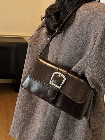 Bolso Baguette Francés Retro para Mujer de Cuero PU Bolso de Axila y Hombro Con Hebilla Metálica Grande Bolso de Moda