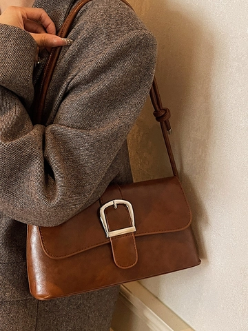 Bolso Baguette Francés Retro para Mujer de Cuero PU Bolso de Axila y Hombro Con Hebilla Metálica Grande Bolso de Moda