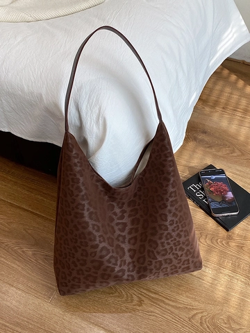 Women Vintage Leopard Print Large Capacity Tote Bag PU Leather Hobo Shoulder Bag For Daily Commute Casual Fashion Handbag