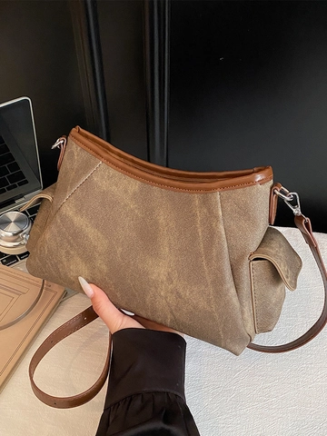 Vintage PU Leer Denim Textuur Schoudertas Voor Vrouwen Retro Casual Crossbody Tas Met Cargo Zijzakken Woon-Werkverkeer Tote Bag