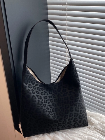 Women Vintage Leopard Print Large Capacity Tote Bag PU Leather Hobo Shoulder Bag For Daily Commute Casual Fashion Handbag