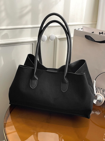Women Large Capacity Tote Bag Urban Simple Suede PU Leather Shoulder Bag Solid Color Stitching Handbag For Daily Work Commuting