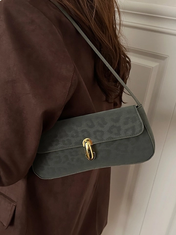 Retro Leopard Print PU Leather Underarm Bag For Women Fashion Baguette Shoulder Bag With Metal Buckle Daily Commuting Handbag