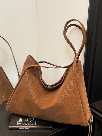 Leopard Print Large Capacity PU Leather Tote Bag Fashion Shoulder Bag Retro Commuter Handbag For Women Underarm Bag