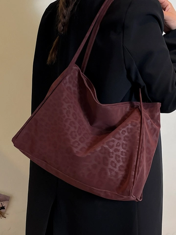 Leopard Print Large Capacity PU Leather Tote Bag Fashion Shoulder Bag Retro Commuter Handbag For Women Underarm Bag