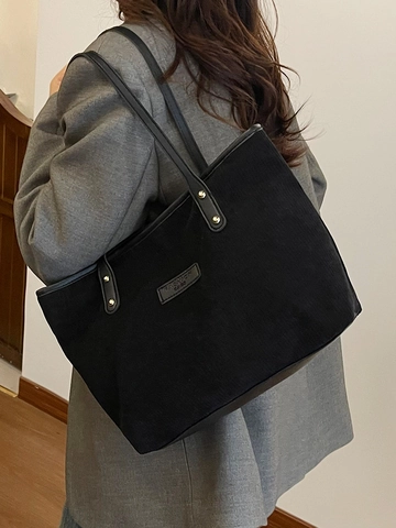 Borsa Tote in Velluto a Coste Retro da Donna Grande Capacità Borsa a Tracolla Con Cerniera Casual Minimalista Urbana