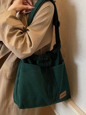 Damen Casual Cord Tote Bag Große Kapazität Kordelzug Umhängetasche Urban Simple Style Einfarbige Handtasche Für Den Alltag