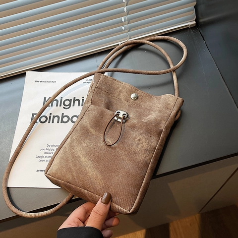 Borsa a Tracolla per Cellulare in Poliuretano Minimalista Giapponese per Donna Trama Lavata Vintage Piccola Borsa a Spalla