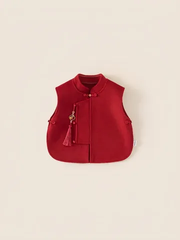 Children Winter Chinese Style Fleece-Lined Three-Piece Set Boys Girls Thickened Warm Vest Long Sleeve Top Pants Kids Outfit