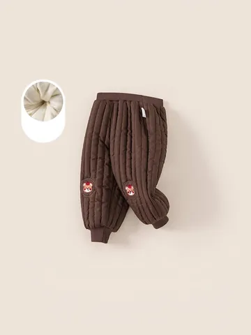 Kinder Winter Gesteppte Fleecehose Für Jungen Mädchen Dicke Warme Bärenstickerei Kleinkind Thermohose Lässige Elastische Taille Hose