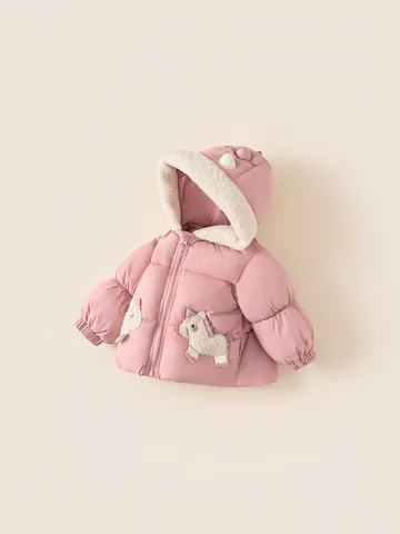 Girls Winter Padded Jacket Hooded Pink Unicorn Warm Outerwear Kids Sherpa Lined Quilted Nylon Polyester Puffer Coat