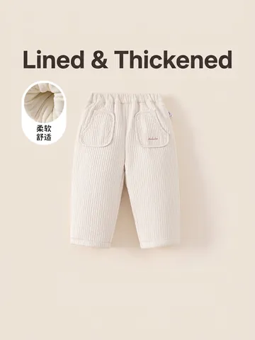 Pantaloni Trapuntati Invernali da Bambina Pantaloni Casual Foderati in Pile Caldo Ispessito per Bambini Piccoli Pantaloni Lunghi Bianco Sporco Minimalisti