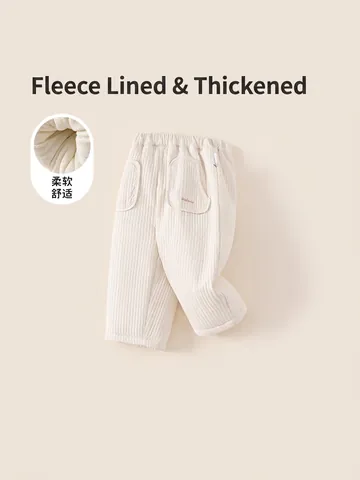 Pantaloni Trapuntati Invernali da Bambina Pantaloni Casual Foderati in Pile Caldo Ispessito per Bambini Piccoli Pantaloni Lunghi Bianco Sporco Minimalisti