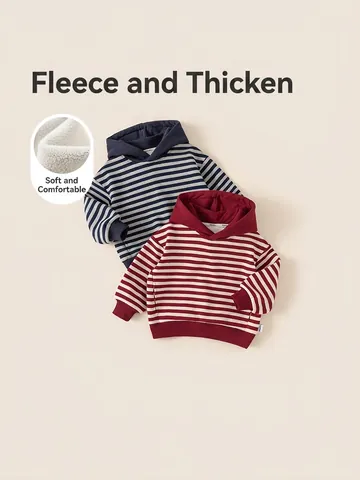 Felpa con Cappuccio a Strisce in Pile per Bambini Invernale Spessa Calda Maglione in Misto Cotone per Ragazzi