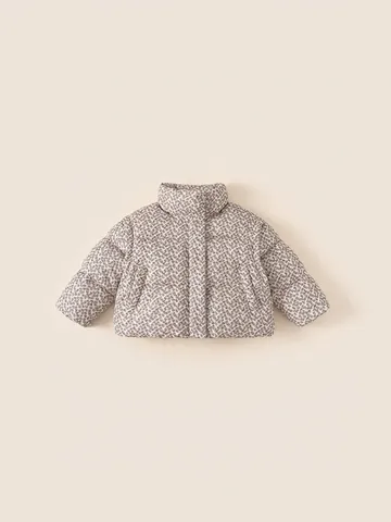 Girls Sweet Floral Padded Jacket Children Winter Thick Warm Polyester Coat Stand Collar Quilted Outerwear Apricot Print