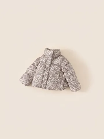 Girls Sweet Floral Padded Jacket Children Winter Thick Warm Polyester Coat Stand Collar Quilted Outerwear Apricot Print