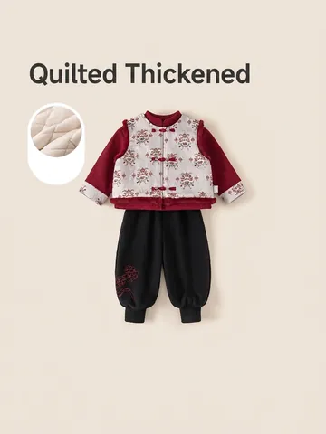 Abbigliamento in Stile Cinese Tradizionale per Bambini Completo Imbottito con Ricamo Danza del Leone Gilet Camicia Pantaloni Abiti Festivi Invernali