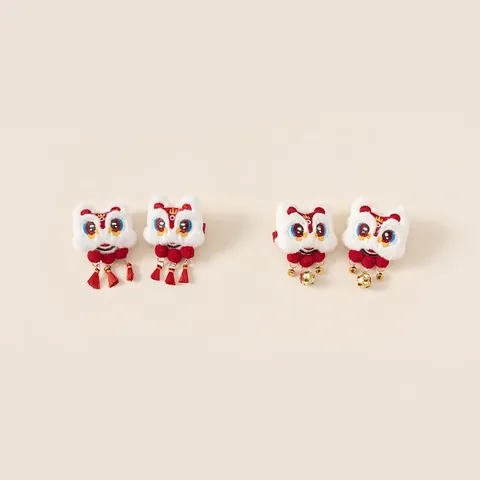 Pinzas para el Cabello de Peluche de Danza del León Chino Con Borlas y Campanas Accesorio de Pelo de Año Nuevo para Niñas Niños Hecho a Mano Etnico