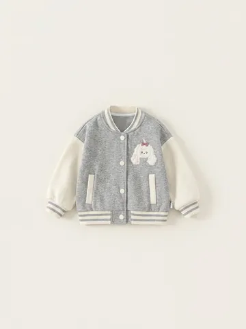 Veste Varsity Enfants Couleurs Contrastées Rayé Tricoté Bomber Blouson Avec Chiot Broderie Dessin Animé Vêtements Extérieur Printemps Automne