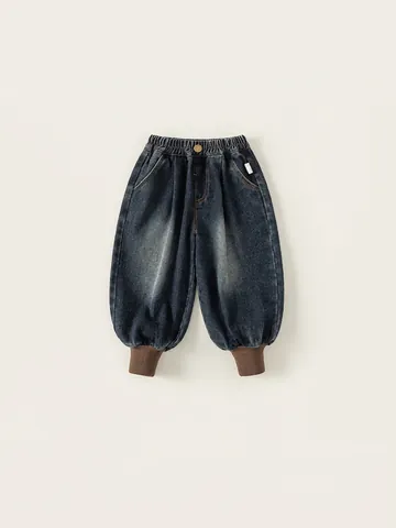 Kinder Jungen Mode Gewaschen Denim Jogger Hose Elastische Taille Rippenbündchen Lässig Lange Jeans Für Kleinkinder Blau