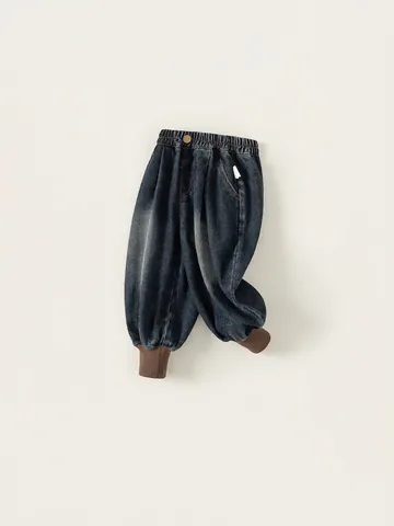Kinder Jungen Mode Gewaschen Denim Jogger Hose Elastische Taille Rippenbündchen Lässig Lange Jeans Für Kleinkinder Blau